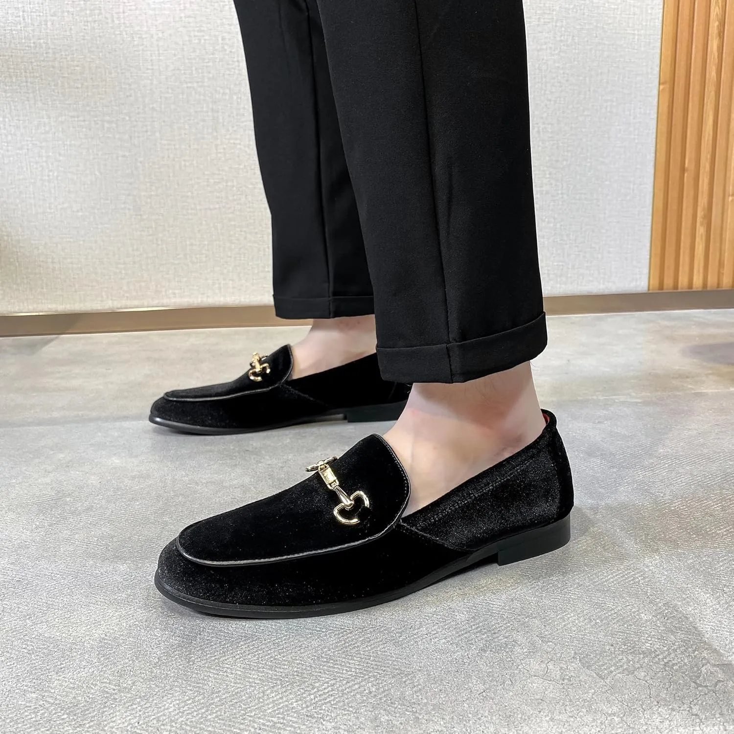 LCQL Men's Luxury Velvet Penny Loafer Shoes Noble Slip-on Suede Loafers Smoking Slippers Plus Size 7-13