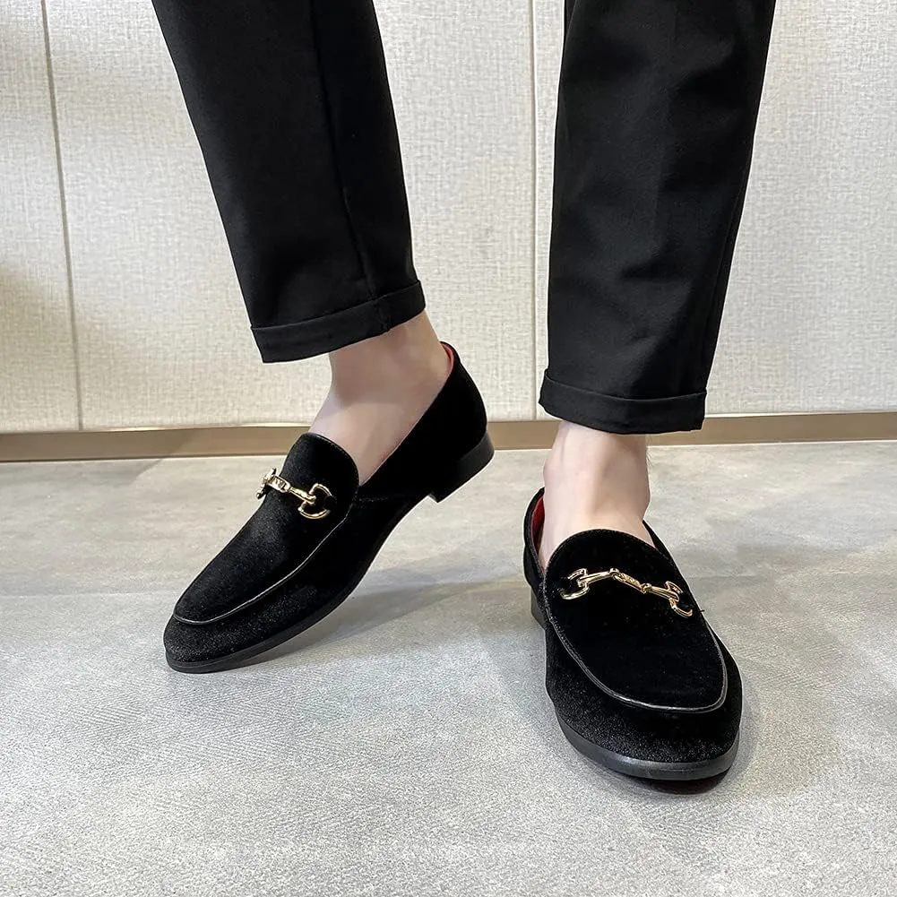 LCQL Men's Luxury Velvet Penny Loafer Shoes Noble Slip-on Suede Loafers Smoking Slippers Plus Size 7-13