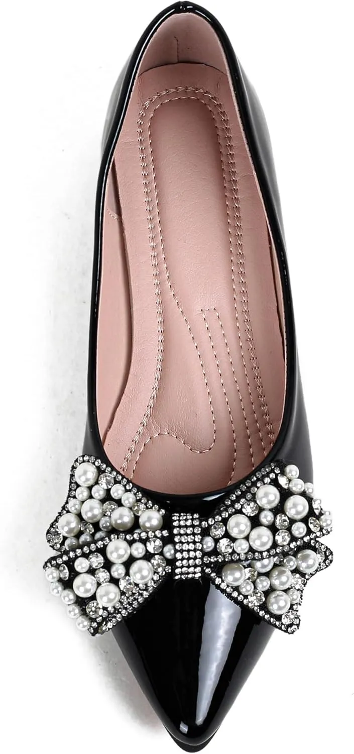 Leather Flats for Women Bling Rhinestone Pointed Non Slip Comfort Slip on Breathable Wedding Dress Ballet Flats Shoes