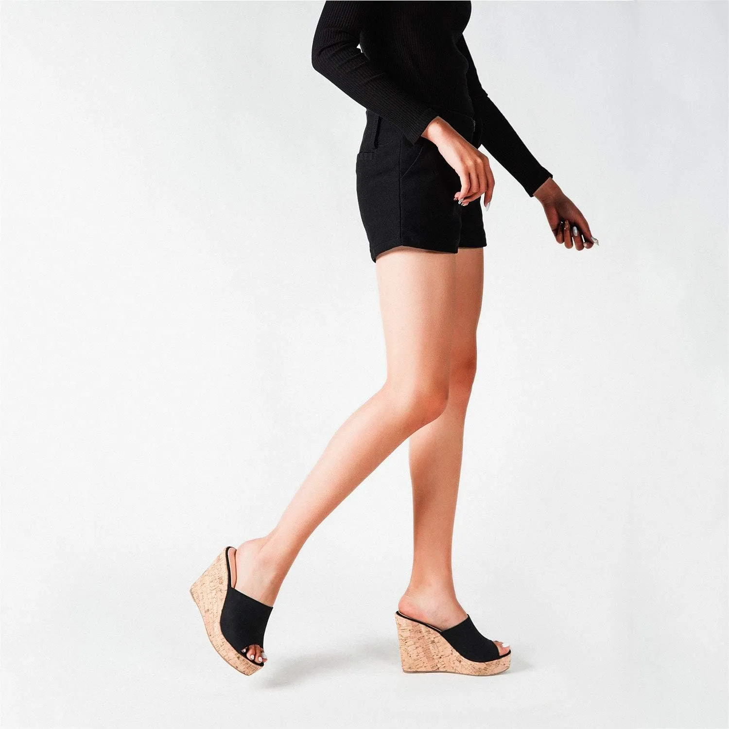 LEHOOR Cork Wedge Mules for Women Platform Slide Sandals Peep Toe, High Wedge 4.5Inch Slippers Microfiber Suede 6-11 M US