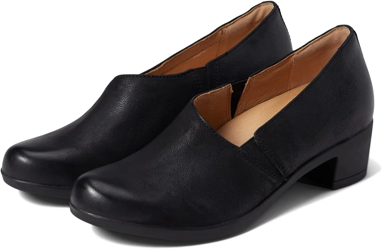 LEHOOR Women Low Chunky Heel Loafers Round Toe Slip On Loafer Pumps Comfortable 2 inch Mid Block Heel Dress Shoes Matte Leather Elastic Closed Toe Oxford Loafers Work Basic Shoes Retro 4-11 M US