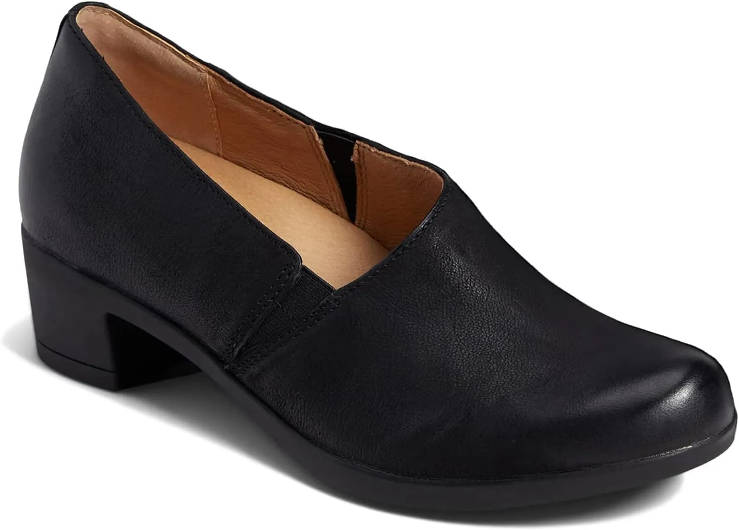 LEHOOR Women Low Chunky Heel Loafers Round Toe Slip On Loafer Pumps Comfortable 2 inch Mid Block Heel Dress Shoes Matte Leather Elastic Closed Toe Oxford Loafers Work Basic Shoes Retro 4-11 M US