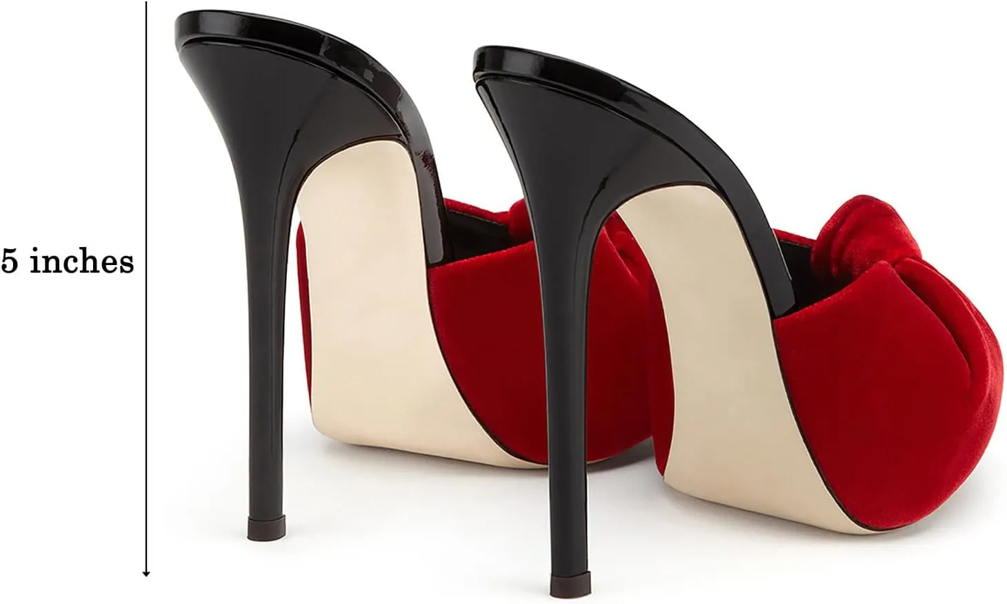 LEHOOR Women Stiletto Heel Mules Platform Bow Round Open Toe Slip On Mule Sandals Velvet Cute 5 Inch Thin High Heels Peep Toe Stilettos Backless Sandal Heels Dress Evening Party 5-12 M US