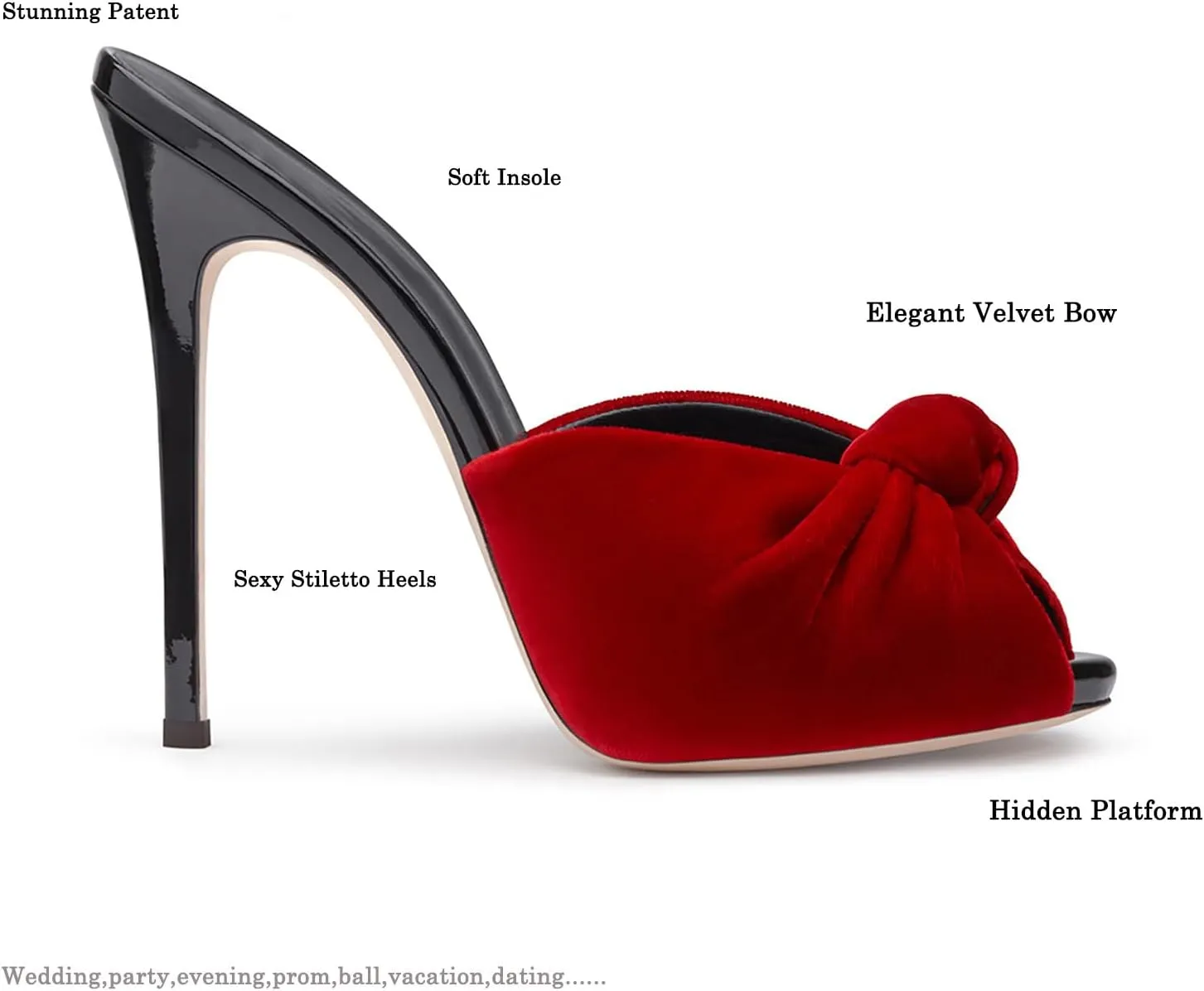 LEHOOR Women Stiletto Heel Mules Platform Bow Round Open Toe Slip On Mule Sandals Velvet Cute 5 Inch Thin High Heels Peep Toe Stilettos Backless Sandal Heels Dress Evening Party 5-12 M US