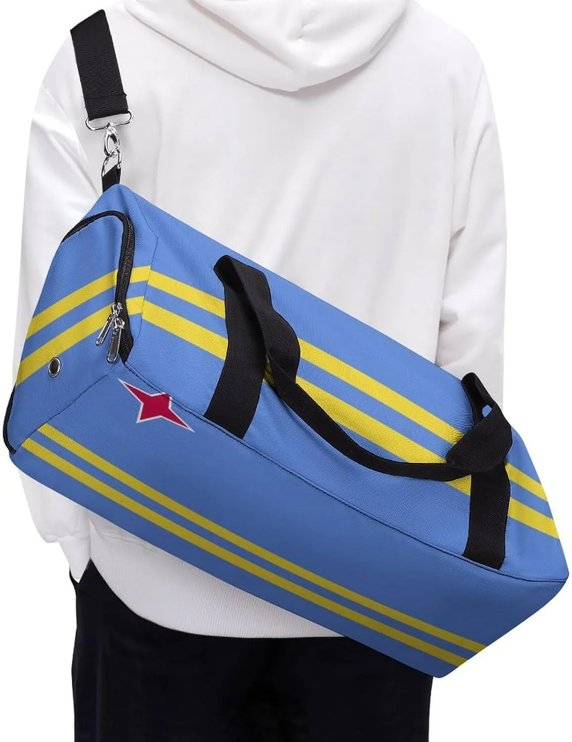 Lightweight Aruba Flag Sports Duffel Bag for Men Women Shoe Compartment