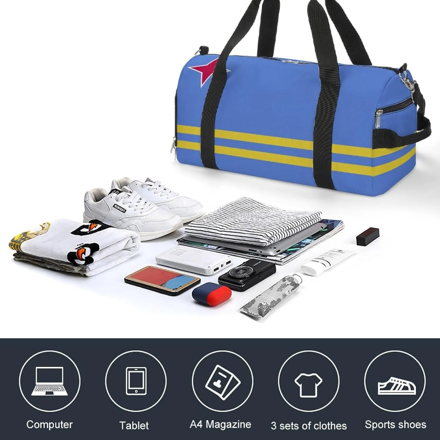 Lightweight Aruba Flag Sports Duffel Bag for Men Women Shoe Compartment