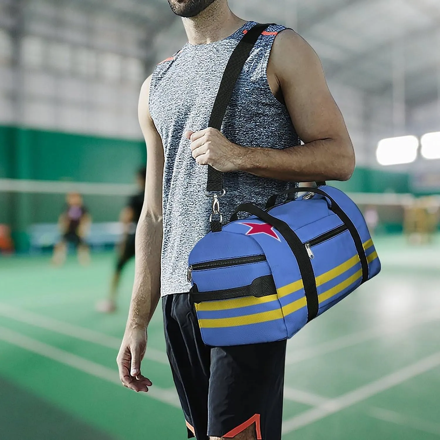 Lightweight Aruba Flag Sports Duffel Bag for Men Women Shoe Compartment