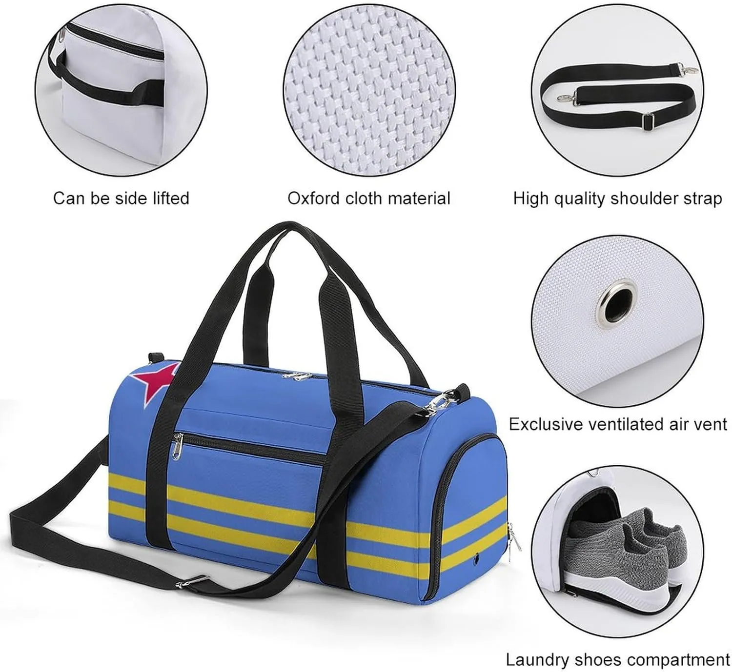 Lightweight Aruba Flag Sports Duffel Bag for Men Women Shoe Compartment
