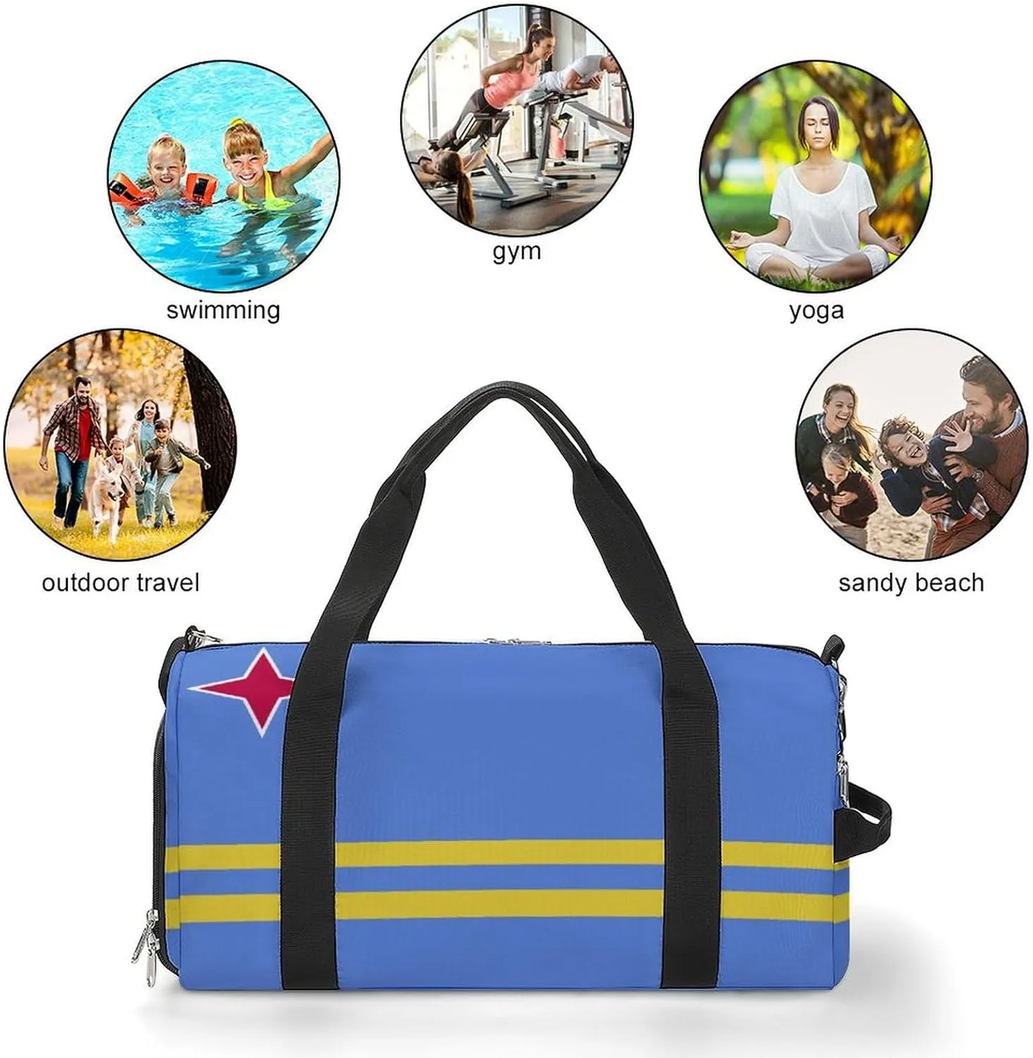 Lightweight Aruba Flag Sports Duffel Bag for Men Women Shoe Compartment