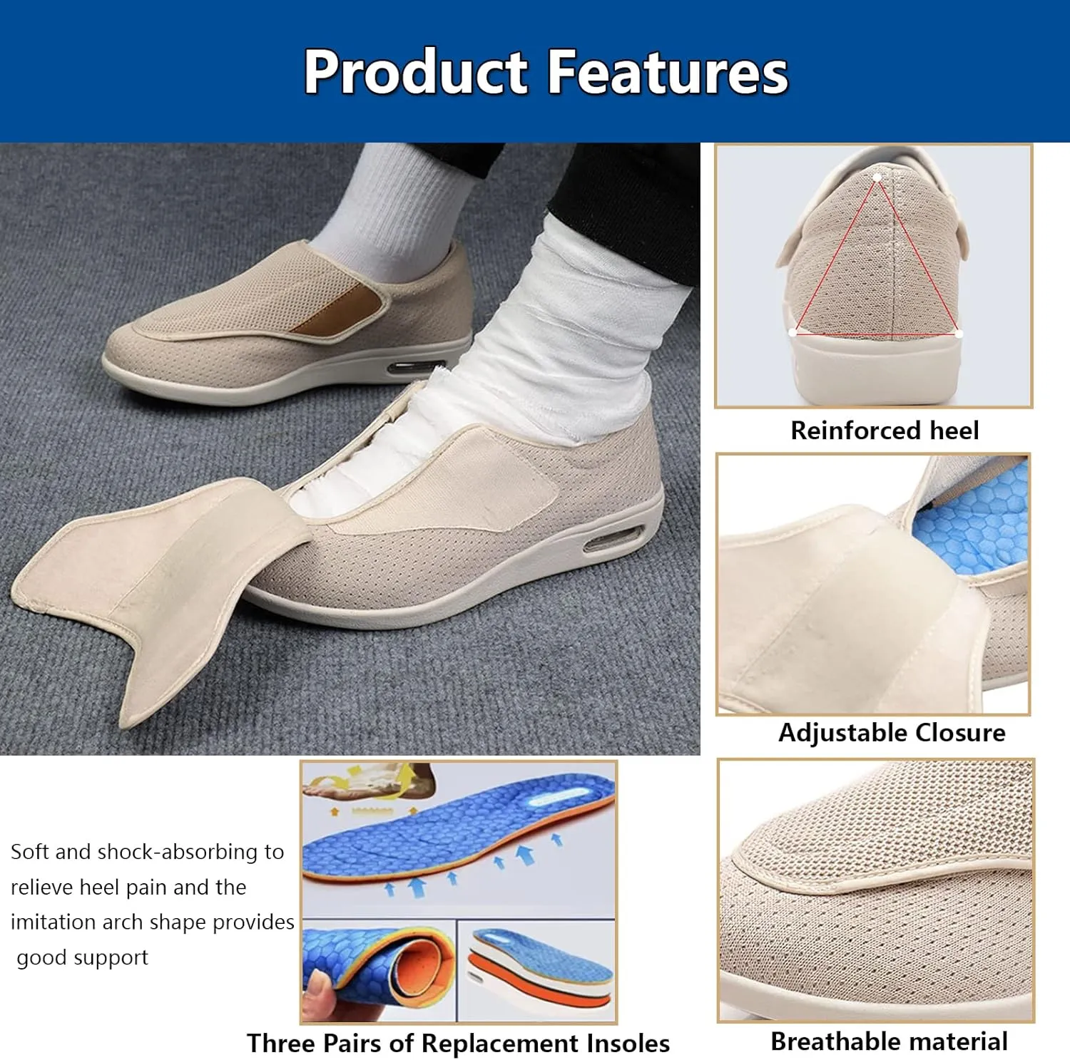 Lightweight Walking Sneakers,Diabetic Edema Plantar Fasciitis Arthritis Swollen Feet Fattening and Widening Elderly Shoes Men 9/Women 10