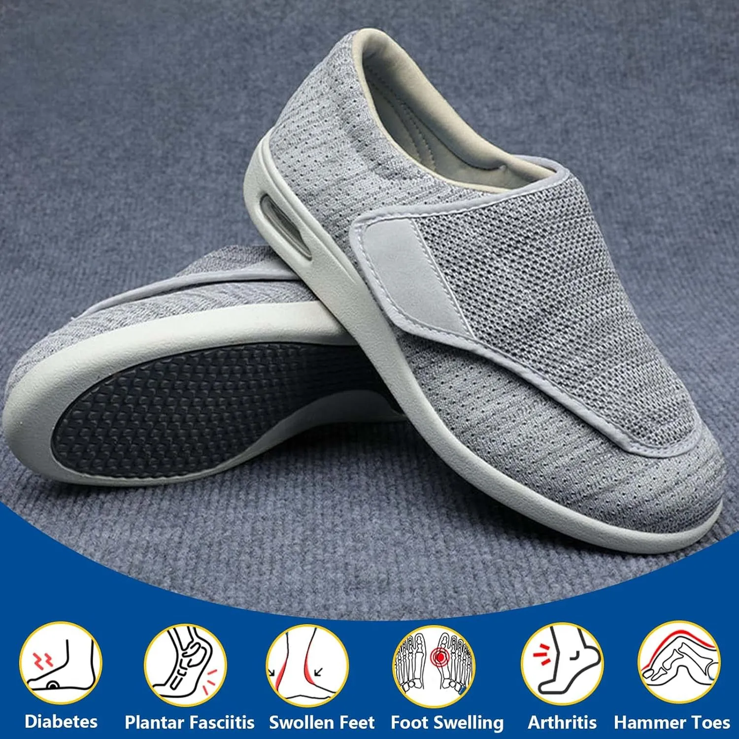 Lightweight Walking Sneakers,Diabetic Edema Plantar Fasciitis Arthritis Swollen Feet Fattening and Widening Elderly Shoes Men 9/Women 10
