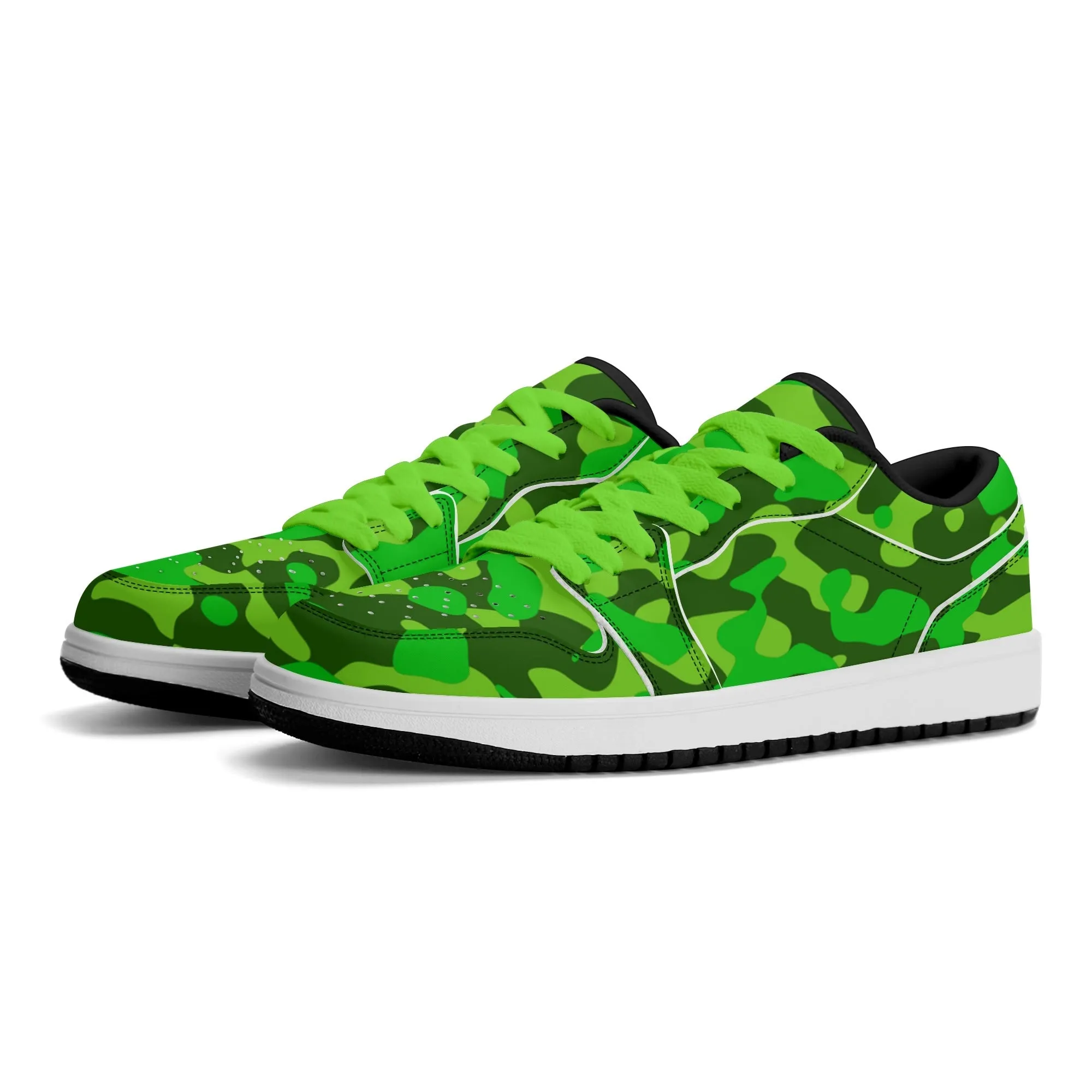 Lime Green Camouflage Low Top Leder Sneaker für Damen