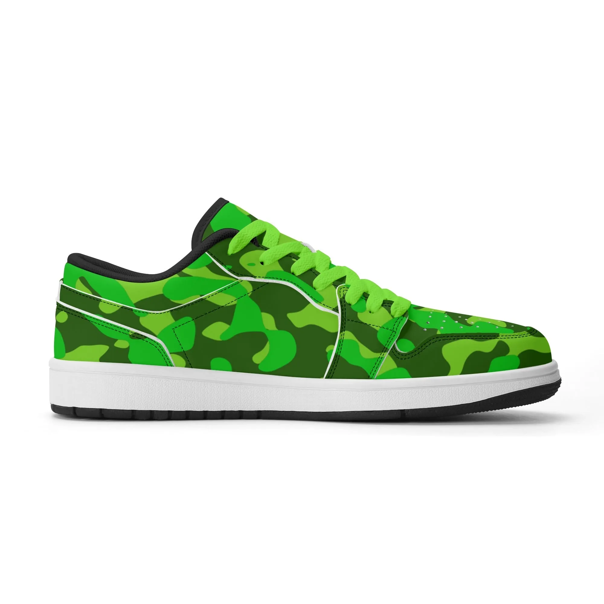 Lime Green Camouflage Low Top Leder Sneaker für Damen