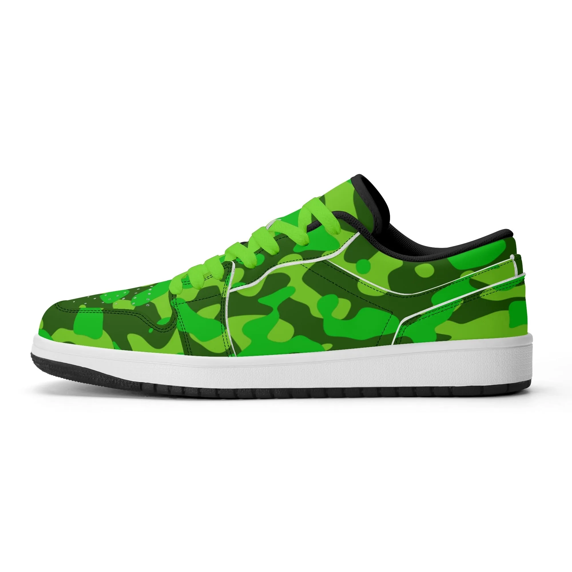 Lime Green Camouflage Low Top Leder Sneaker für Damen