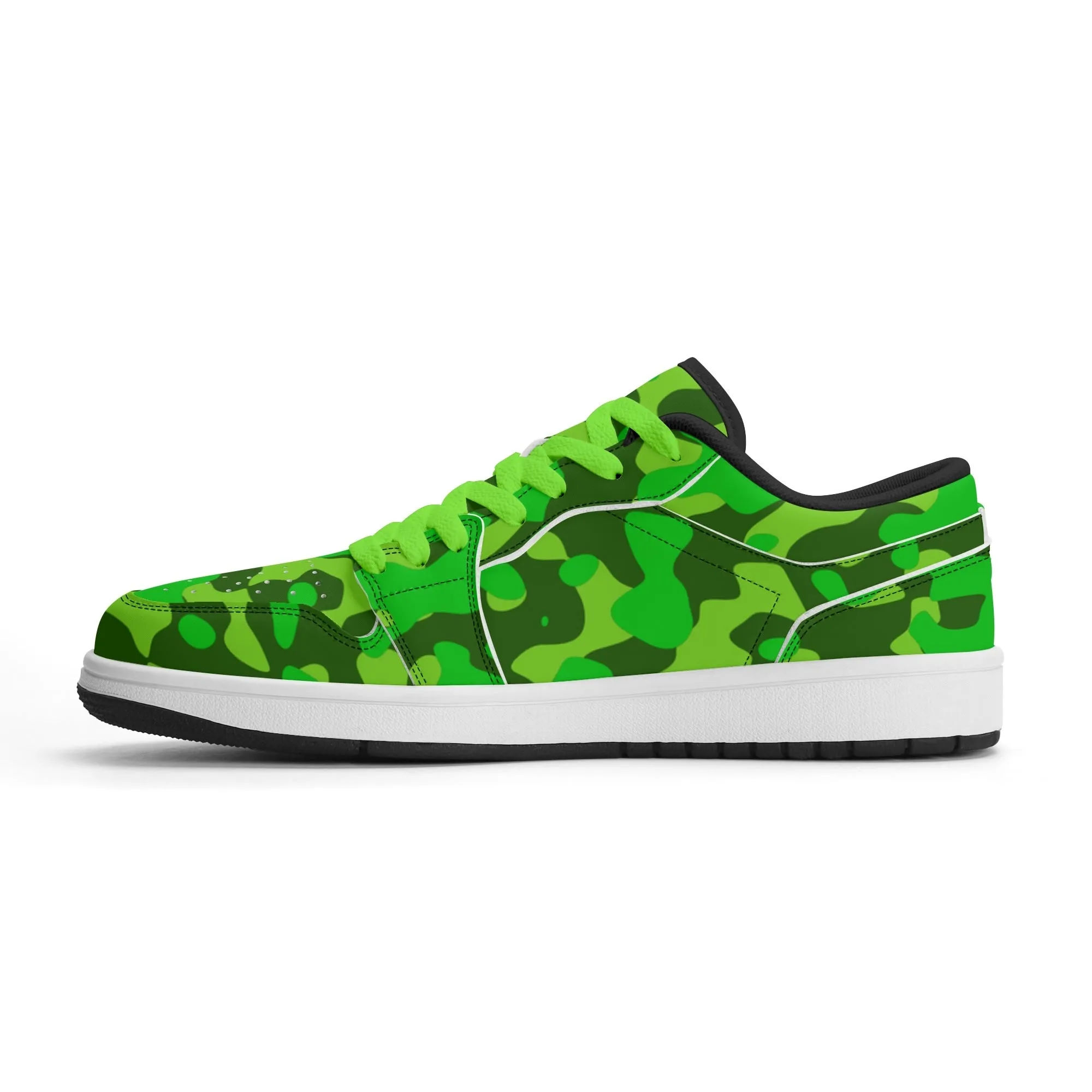 Lime Green Camouflage Low Top Leder Sneaker für Damen