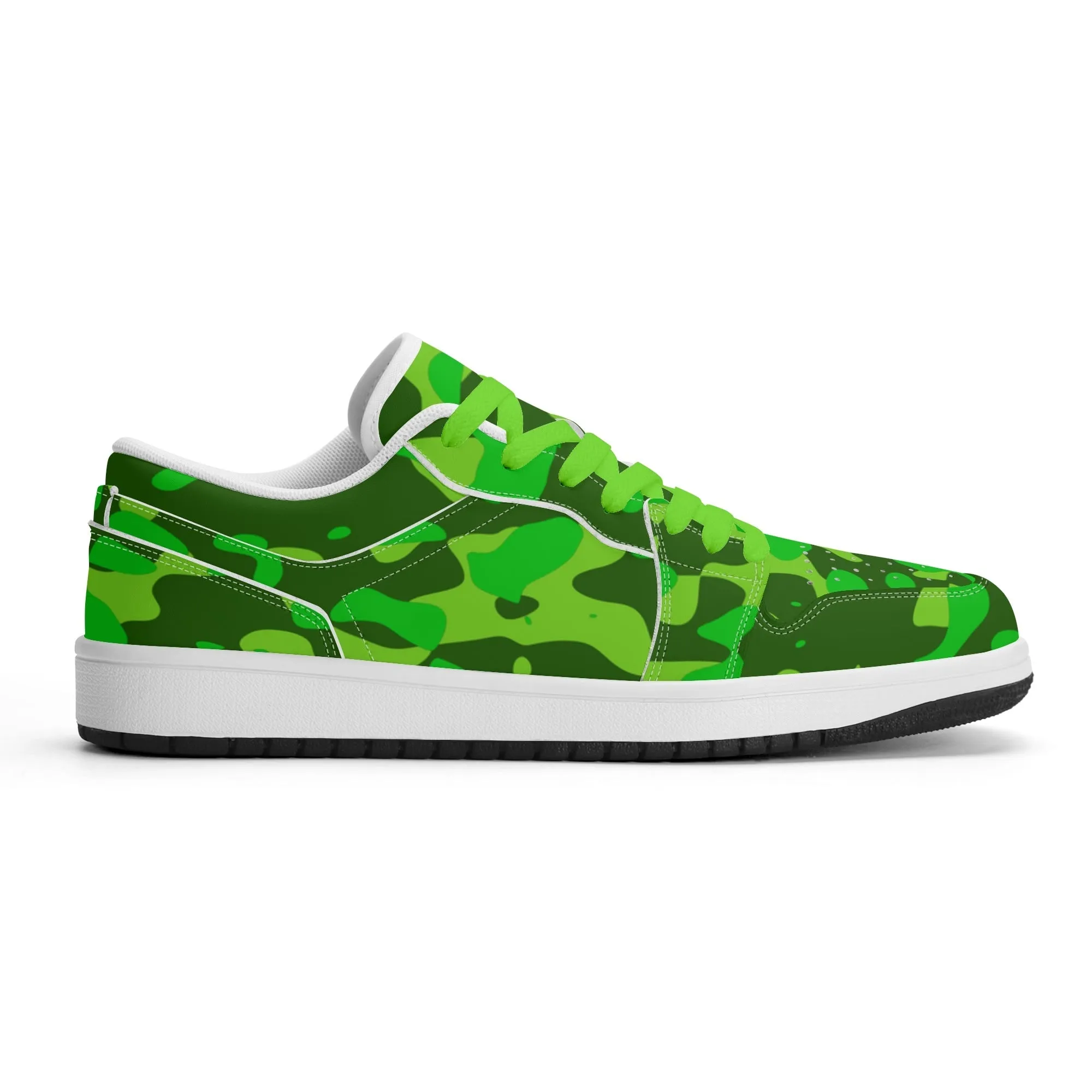Lime Green Camouflage Low Top Leder Sneaker für Damen