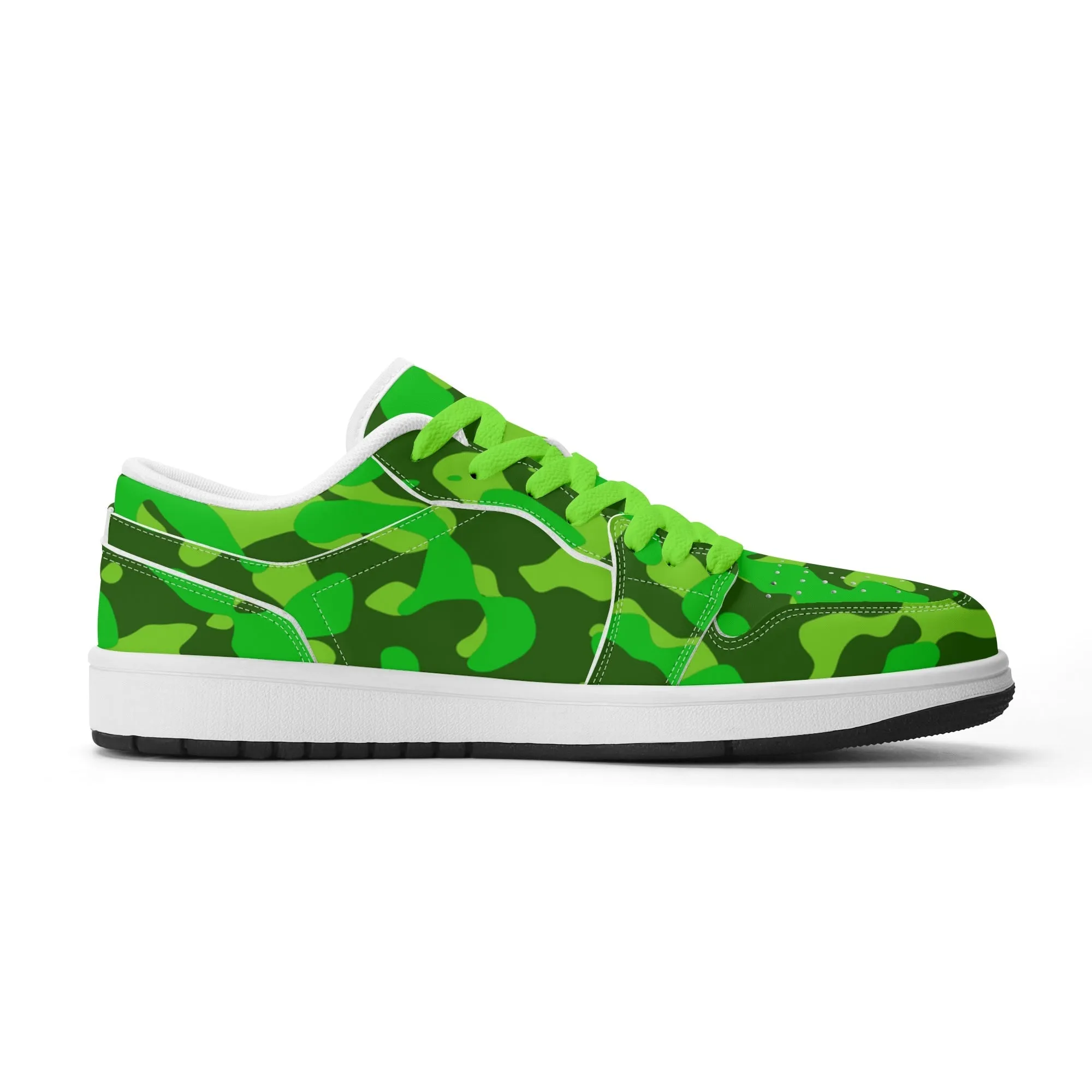 Lime Green Camouflage Low Top Leder Sneaker für Damen