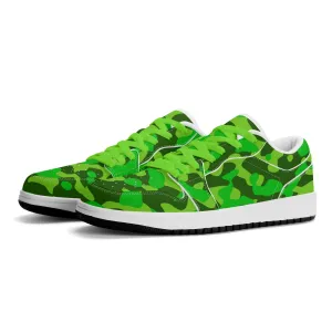 Lime Green Camouflage Low Top Leder Sneaker für Damen