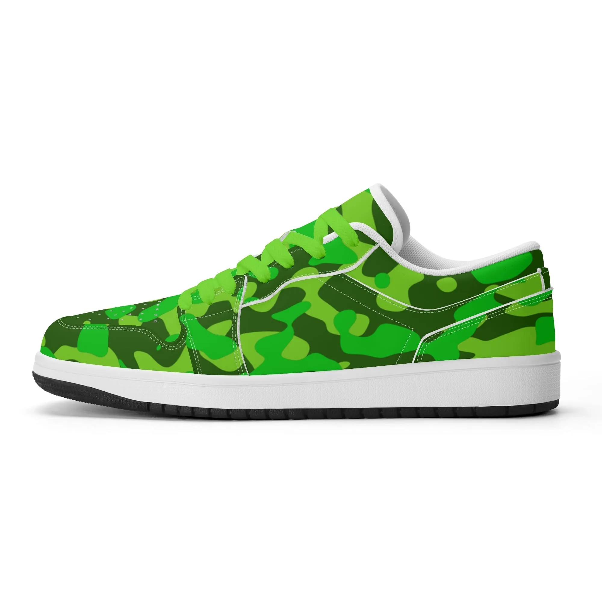 Lime Green Camouflage Low Top Leder Sneaker für Damen