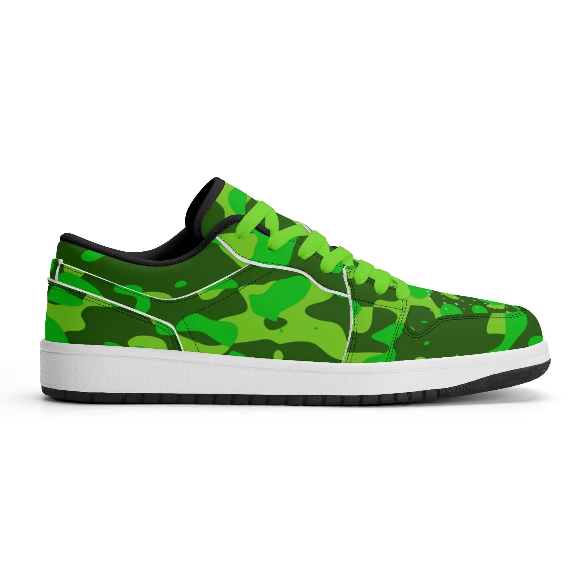 Lime Green Camouflage Low Top Leder Sneaker für Damen