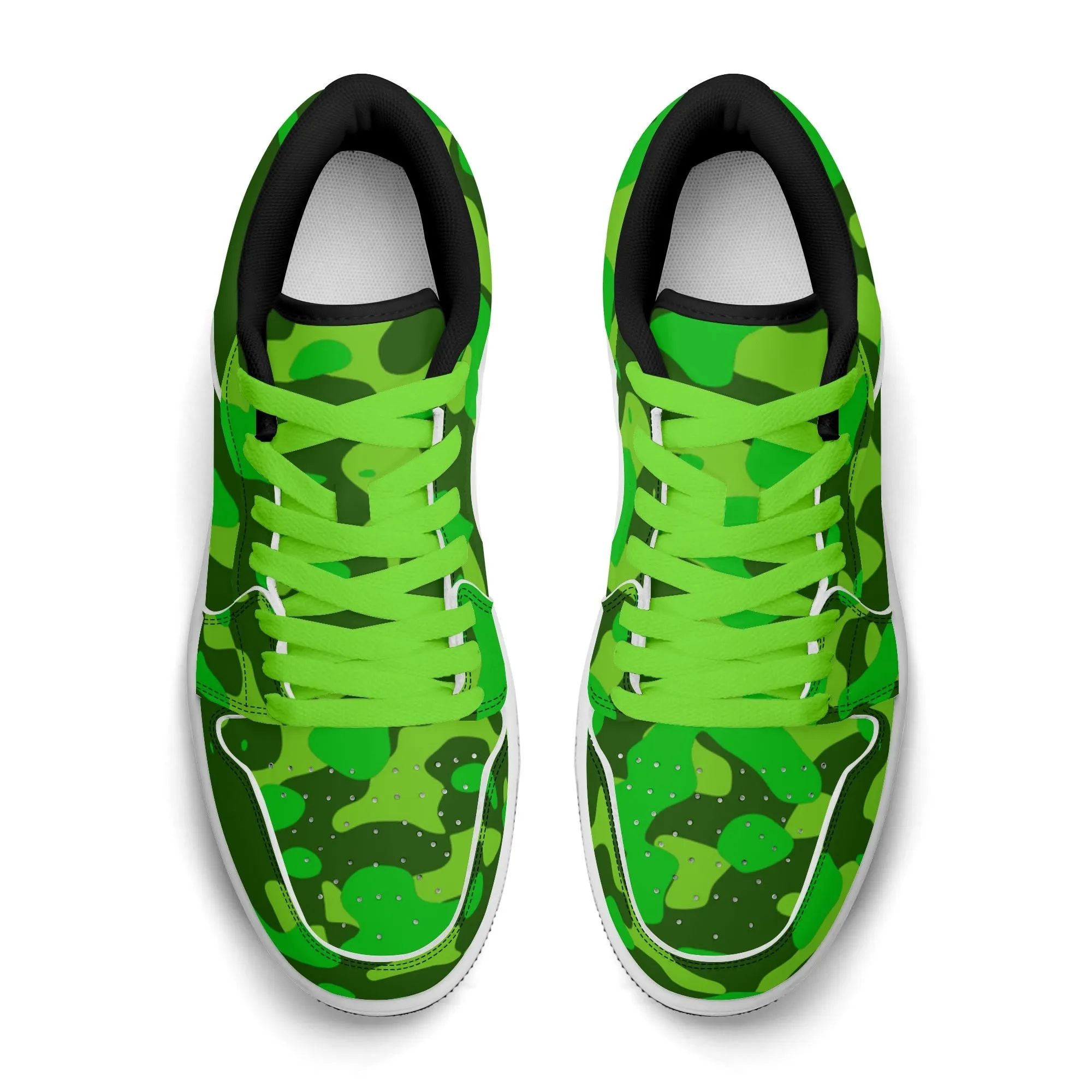 Lime Green Camouflage Low Top Leder Sneaker für Damen