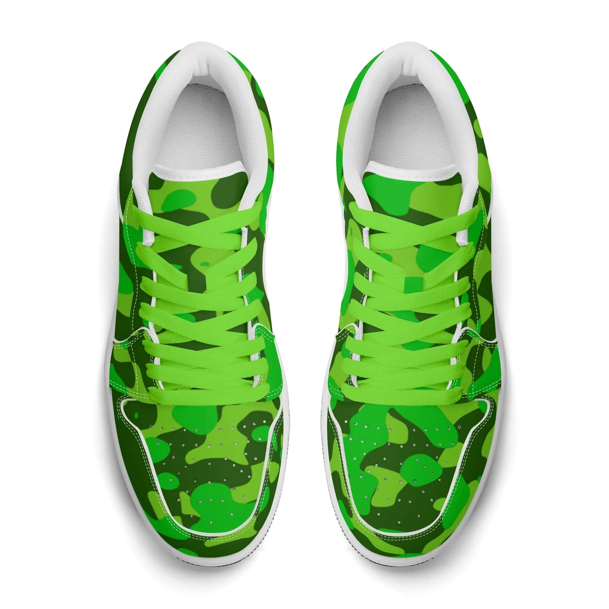 Lime Green Camouflage Low Top Leder Sneaker für Damen