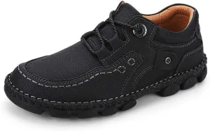 LLTMALL Men's Outdoor Leather Loafer Shoes Slip-on Sneakers Hiking Walking Mocs