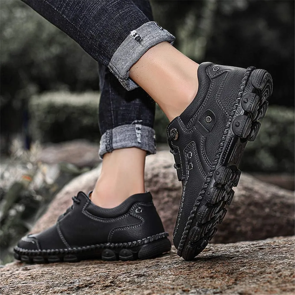 LLTMALL Men's Outdoor Leather Loafer Shoes Slip-on Sneakers Hiking Walking Mocs