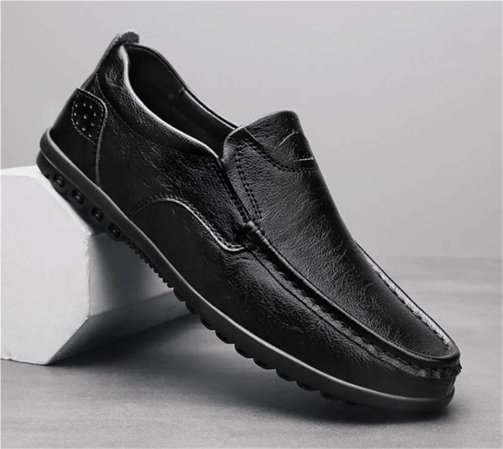 Loafers for Men Cowhide Stitching Details Round Toe Breathable Flat Heel Anti-Slip Fashion Walking Slip-ons