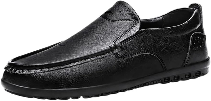 Loafers for Men Cowhide Stitching Details Round Toe Breathable Flat Heel Anti-Slip Fashion Walking Slip-ons