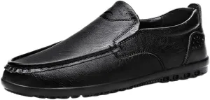 Loafers for Men Cowhide Stitching Details Round Toe Breathable Flat Heel Anti-Slip Fashion Walking Slip-ons