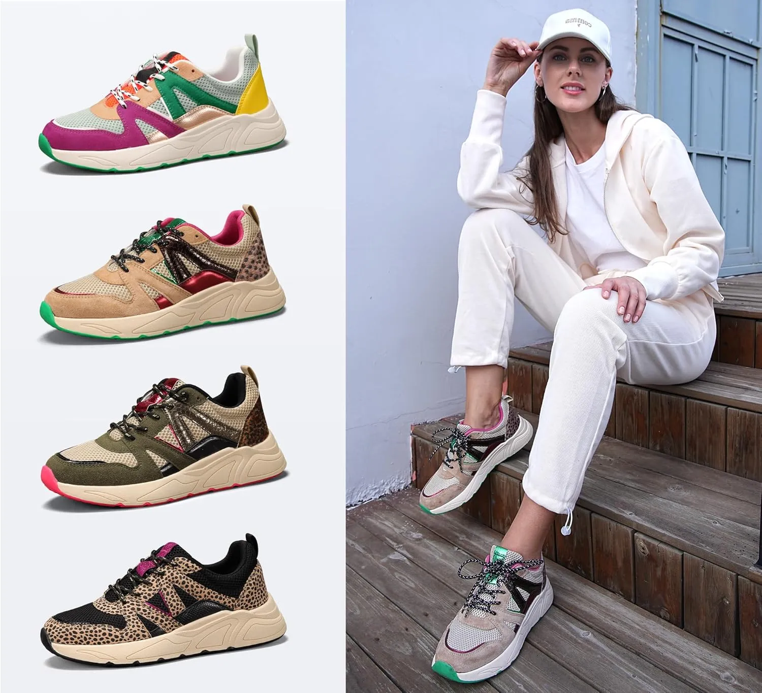 LUCKY STEP Women‘s Fashion Cusual Sneakers Platform Classic Leopard Walking Tennis Travel Shoes Chunky Colorful Lifestyle Sneakers