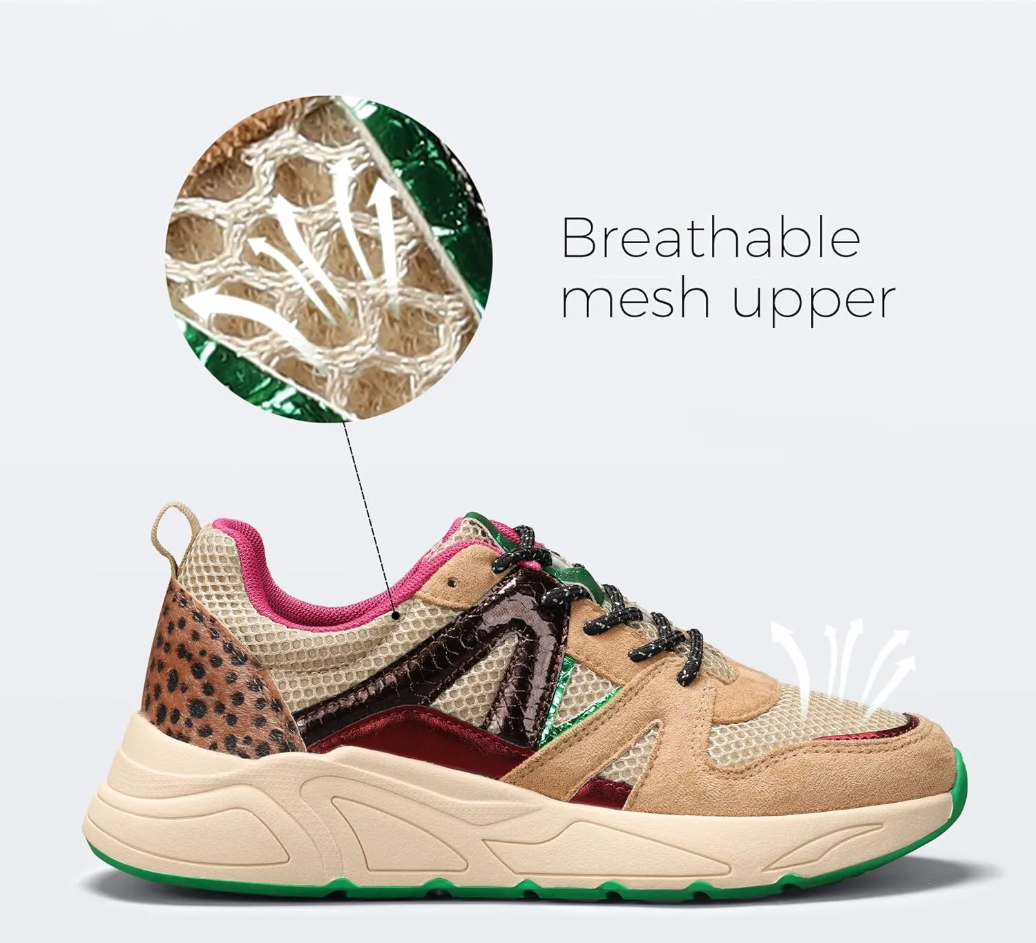 LUCKY STEP Women‘s Fashion Cusual Sneakers Platform Classic Leopard Walking Tennis Travel Shoes Chunky Colorful Lifestyle Sneakers