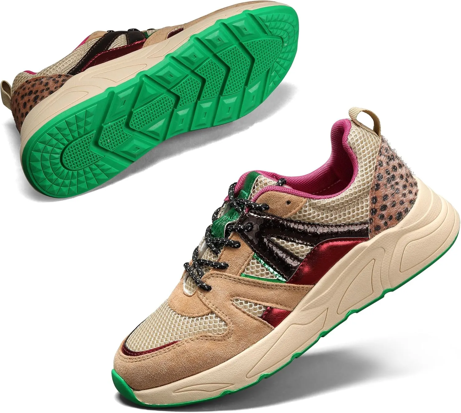 LUCKY STEP Women‘s Fashion Cusual Sneakers Platform Classic Leopard Walking Tennis Travel Shoes Chunky Colorful Lifestyle Sneakers