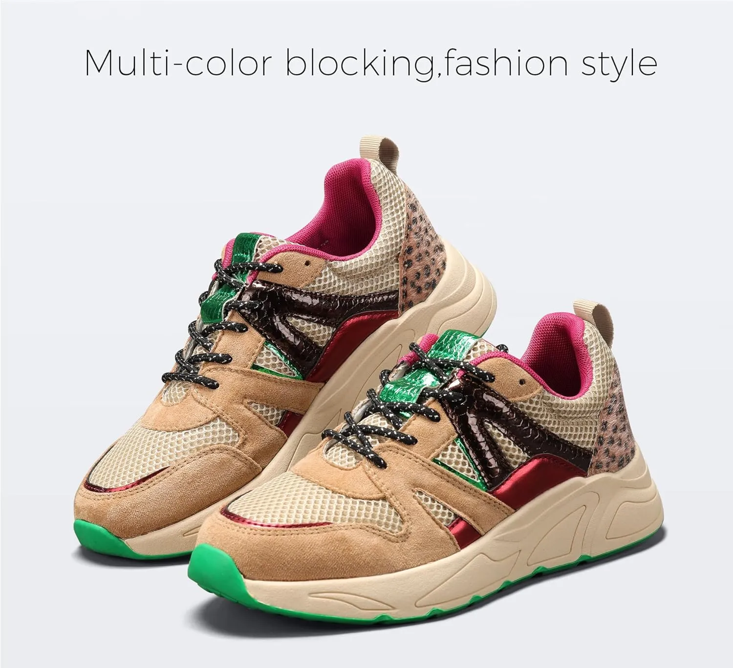 LUCKY STEP Women‘s Fashion Cusual Sneakers Platform Classic Leopard Walking Tennis Travel Shoes Chunky Colorful Lifestyle Sneakers