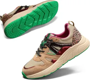 LUCKY STEP Women‘s Fashion Cusual Sneakers Platform Classic Leopard Walking Tennis Travel Shoes Chunky Colorful Lifestyle Sneakers