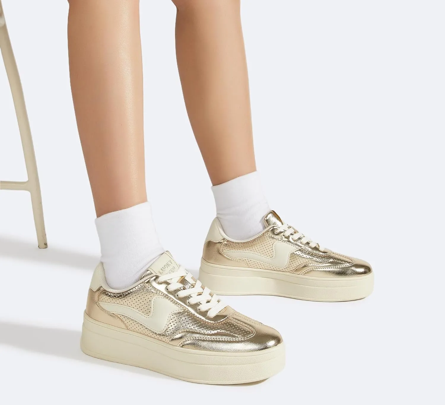 LUCKY STEP Women's Platform Fashion Sneakers Thick Sole Suede Genuine Leather Classic Rubber Gum Sole Low Top Casual Walking Shoes