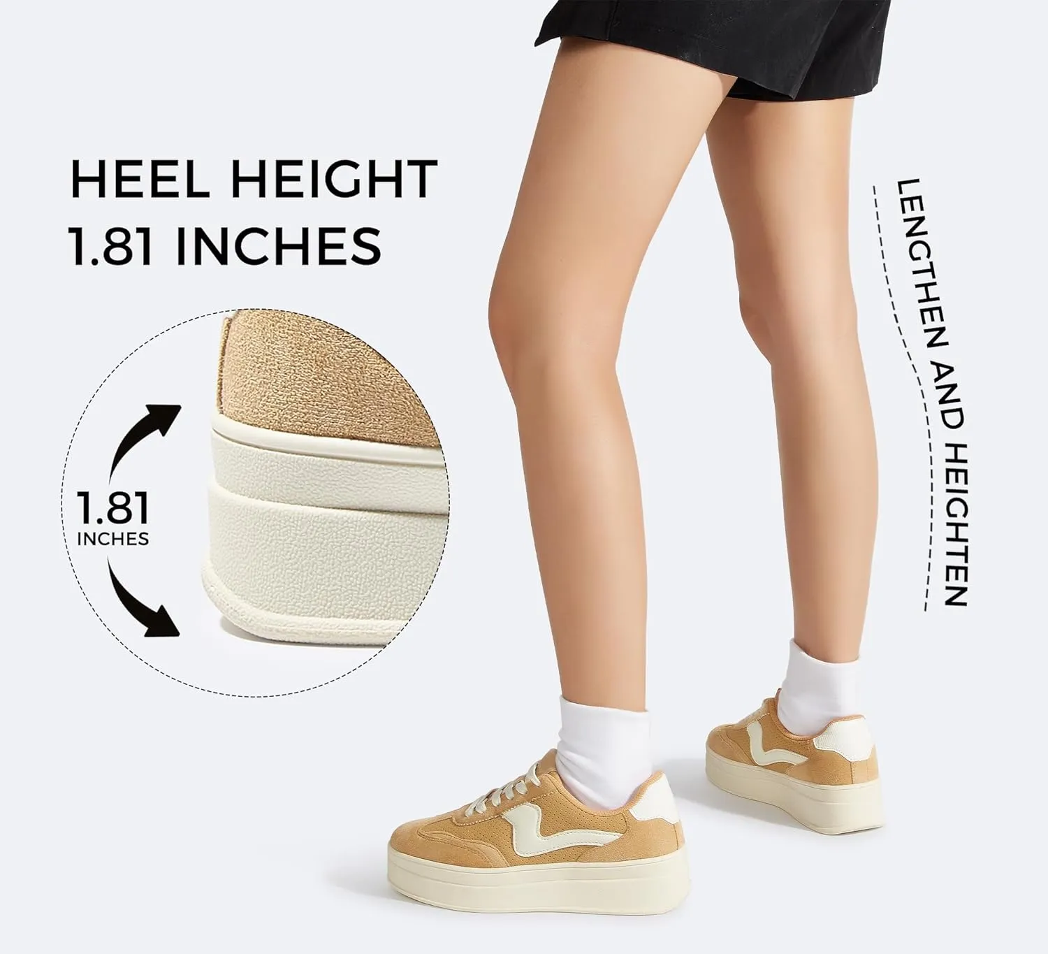 LUCKY STEP Women's Platform Fashion Sneakers Thick Sole Suede Genuine Leather Classic Rubber Gum Sole Low Top Casual Walking Shoes