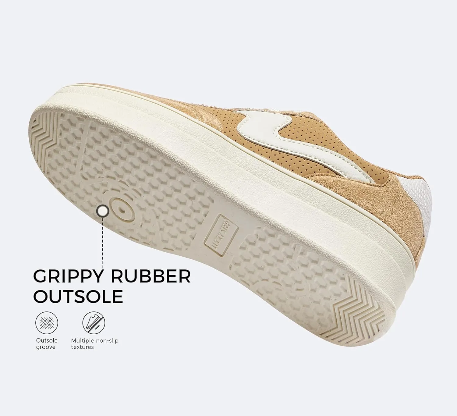 LUCKY STEP Women's Platform Fashion Sneakers Thick Sole Suede Genuine Leather Classic Rubber Gum Sole Low Top Casual Walking Shoes