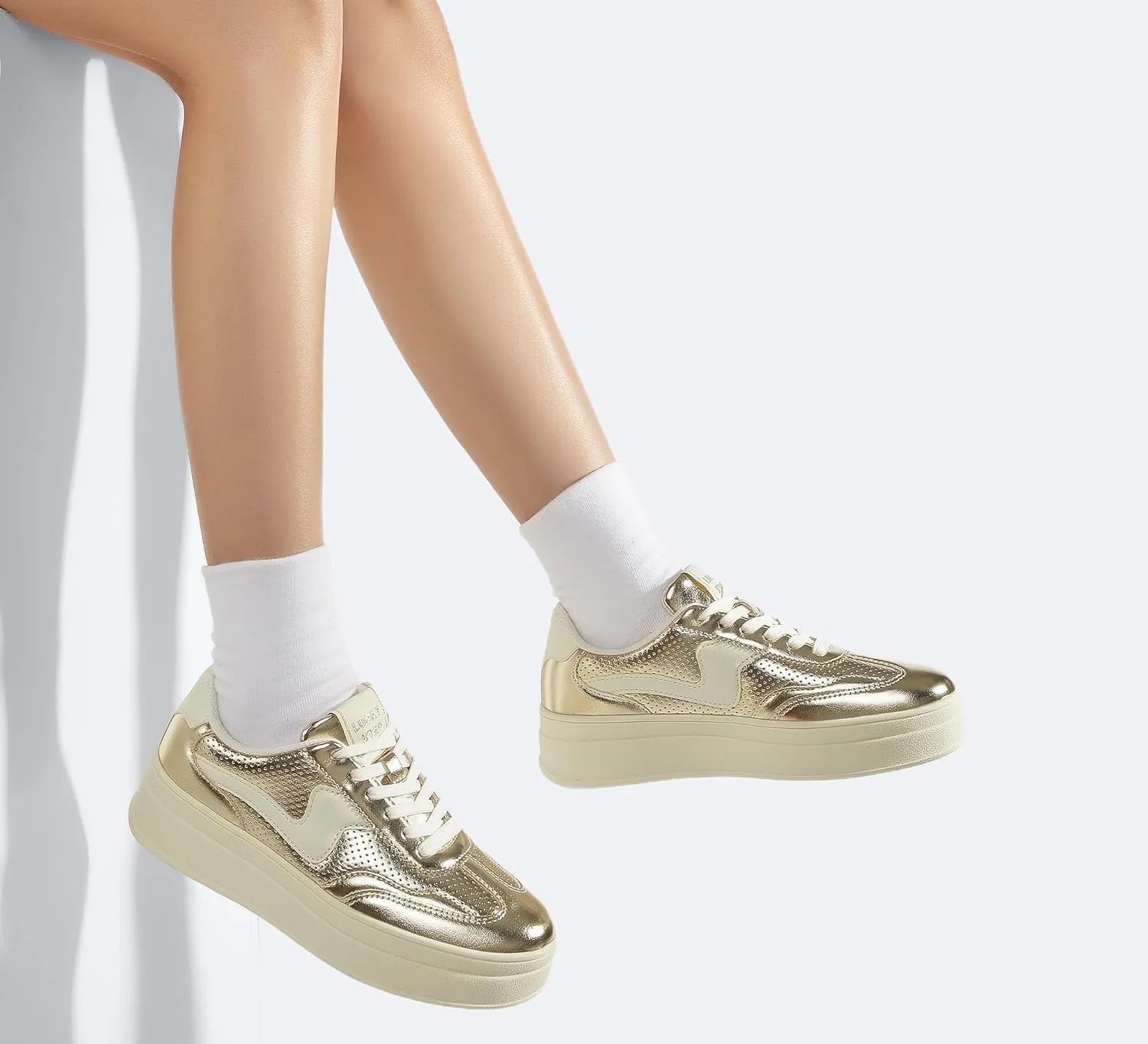 LUCKY STEP Women's Platform Fashion Sneakers Thick Sole Suede Genuine Leather Classic Rubber Gum Sole Low Top Casual Walking Shoes