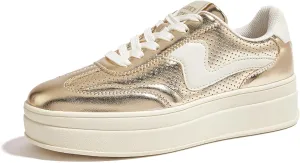 LUCKY STEP Women's Platform Fashion Sneakers Thick Sole Suede Genuine Leather Classic Rubber Gum Sole Low Top Casual Walking Shoes