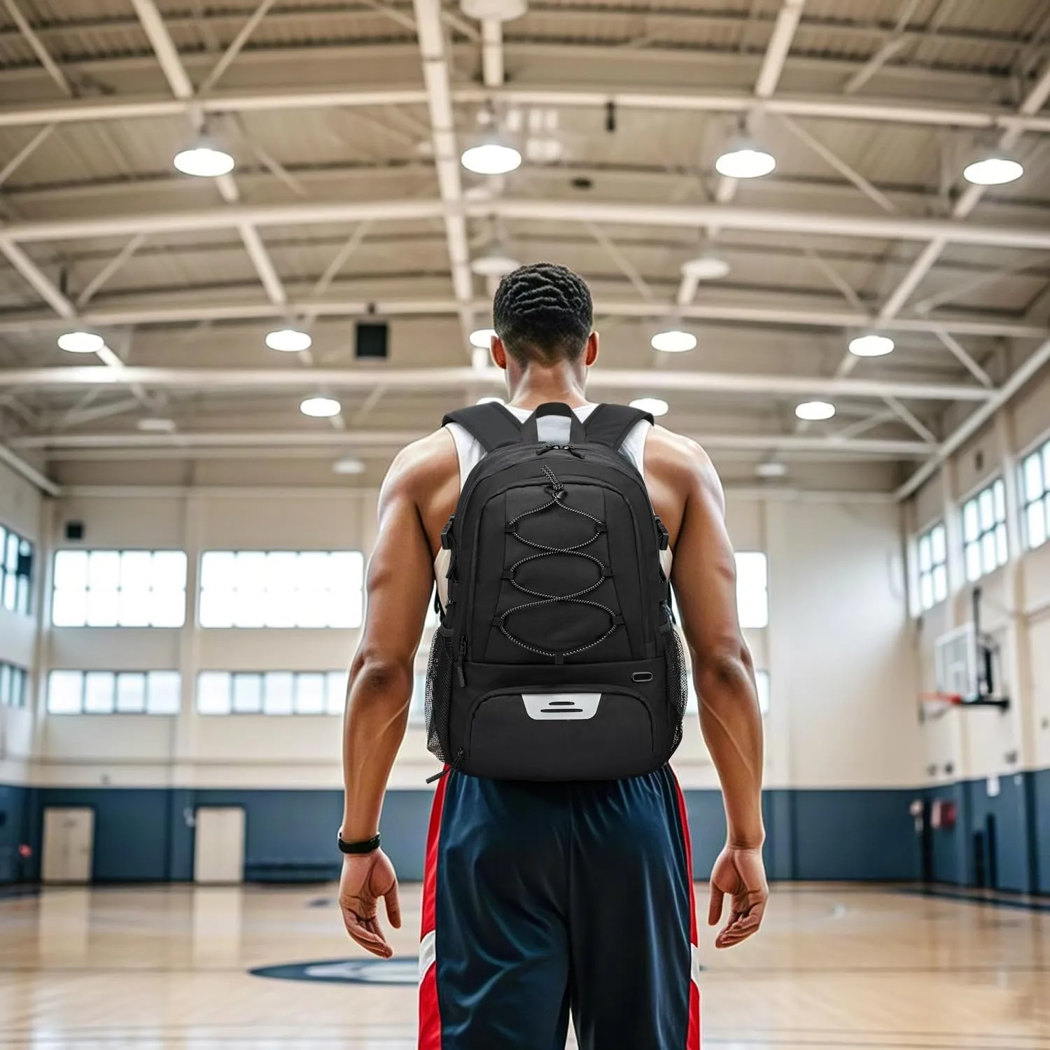 Lyweem Basketball Backpack Soccer Bag Adult with Ball Holder, Laptop & Shoe Compartment, 35L Large Gym Sports Backpack for Men Women Training Equipment Bags for Athletic Football Volleyball, Black