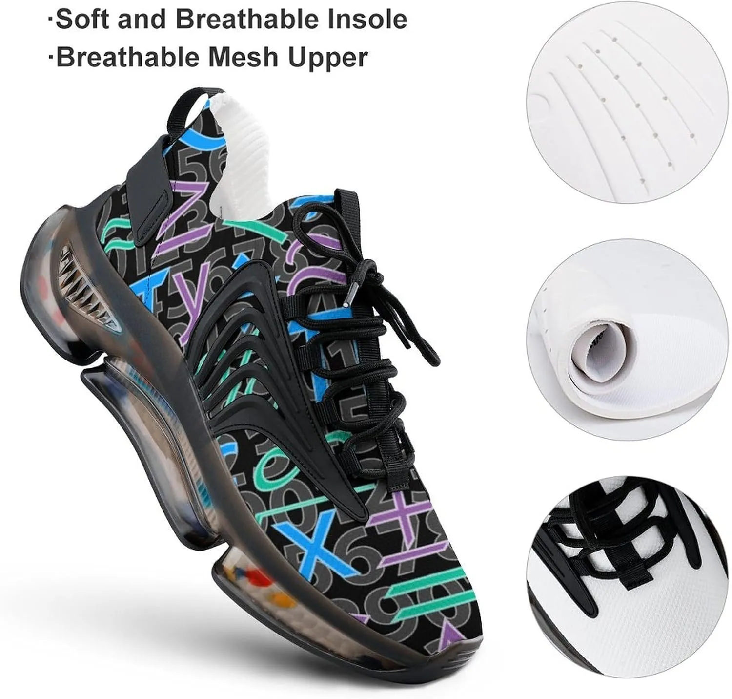 Math Notes Mens Running Shoes Lightweight Walking Tennis Shoes Soft Soled Elastic Cushion Basketball Shoes