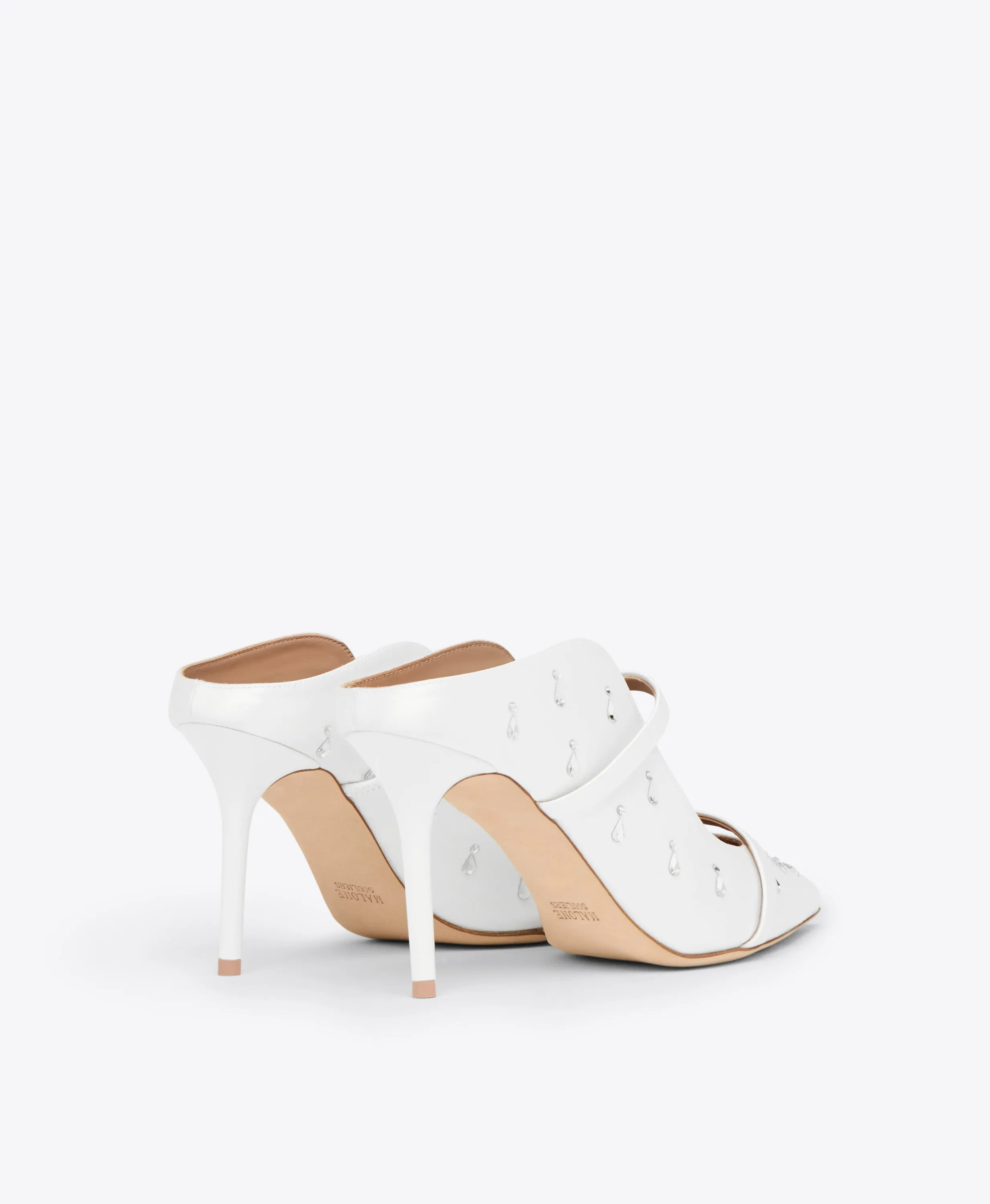 Maureen 85 White Embellished Satin Heeled Mules