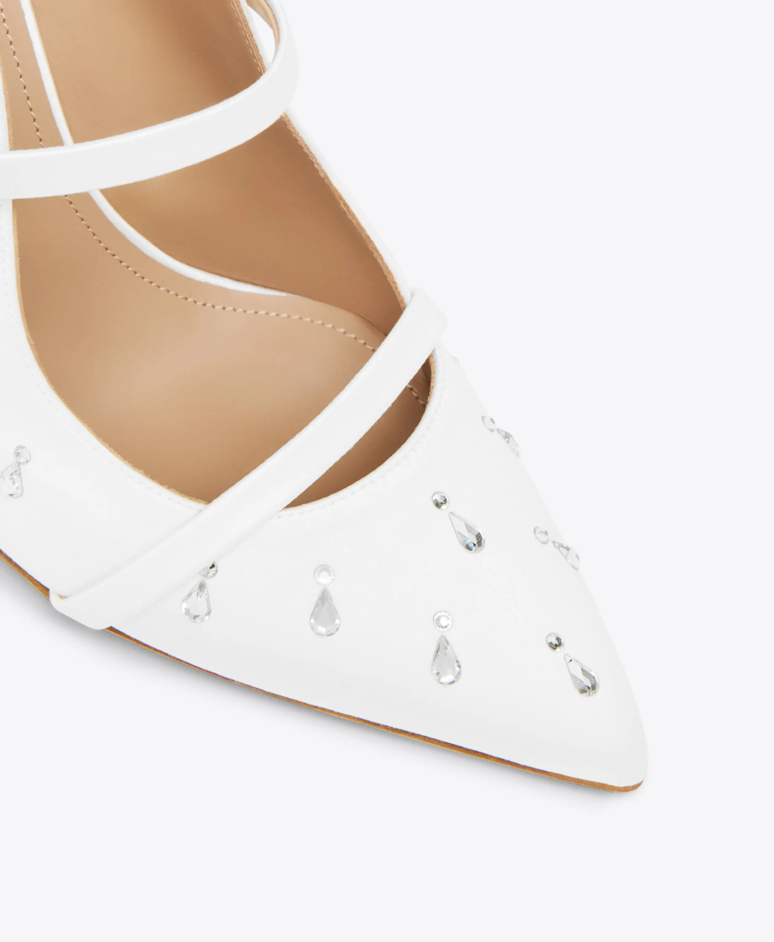 Maureen 85 White Embellished Satin Heeled Mules
