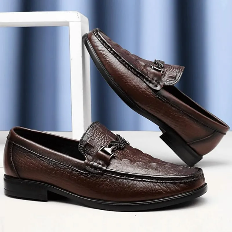 Men's Casual Genuine Leather Flats Soft Driving Walking Loafer Shoes Men's Vintage Crocodile Slip On Dress Shoes