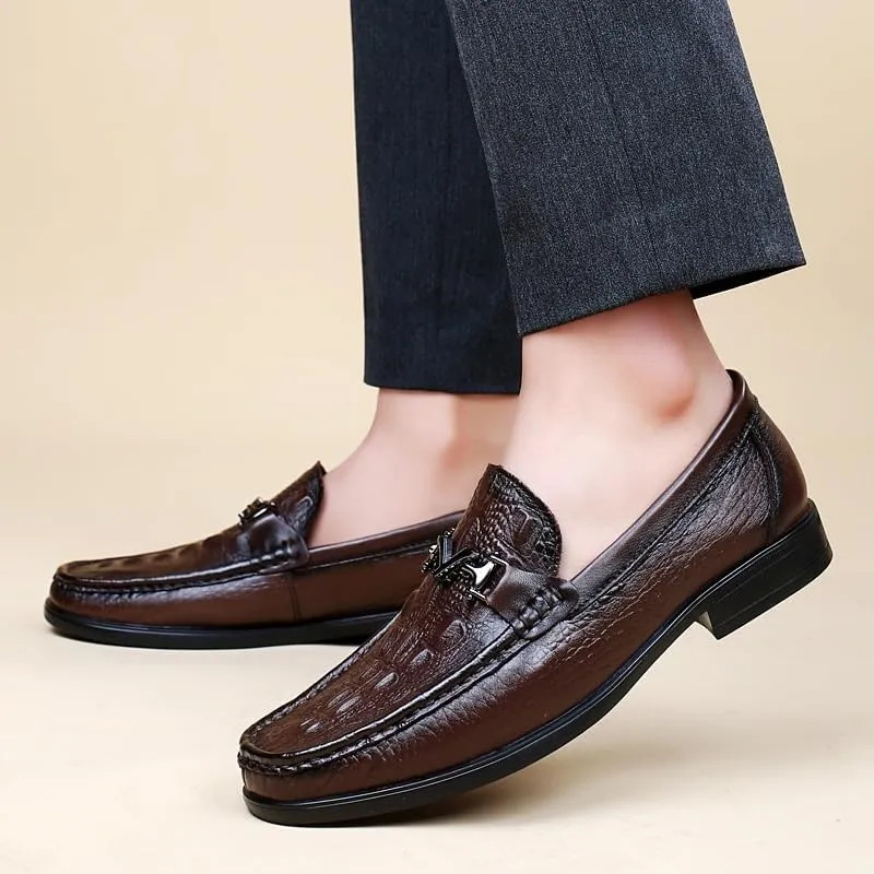 Men's Casual Genuine Leather Flats Soft Driving Walking Loafer Shoes Men's Vintage Crocodile Slip On Dress Shoes