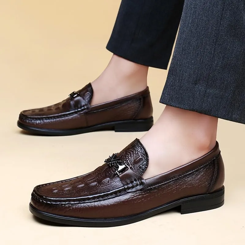 Men's Casual Genuine Leather Flats Soft Driving Walking Loafer Shoes Men's Vintage Crocodile Slip On Dress Shoes