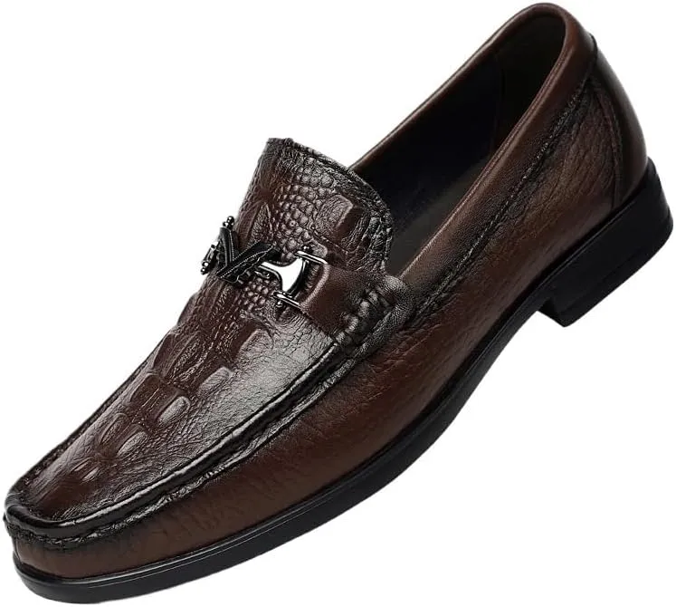 Men's Casual Genuine Leather Flats Soft Driving Walking Loafer Shoes Men's Vintage Crocodile Slip On Dress Shoes