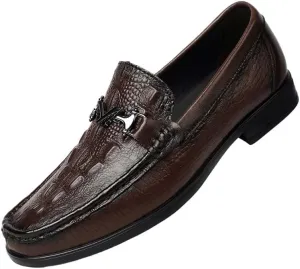 Men's Casual Genuine Leather Flats Soft Driving Walking Loafer Shoes Men's Vintage Crocodile Slip On Dress Shoes